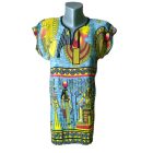 Női XL-es szürke-sárga egyiptomi mintás bohém tunika 