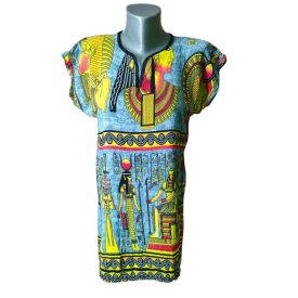 Női XL-es szürke-sárga egyiptomi mintás bohém tunika 