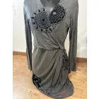 Női XL-es szürke elegáns átlapolós, dekoltált ruha - Desigual