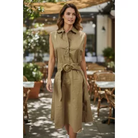 Női L-es barna vászon ruha övvel - H&M
