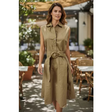 Női L-es barna vászon ruha övvel - H&M