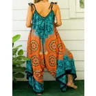 Női 1XL-es narancs-türkiz bohém mintás nyári overall, playsuit - ÚJ
