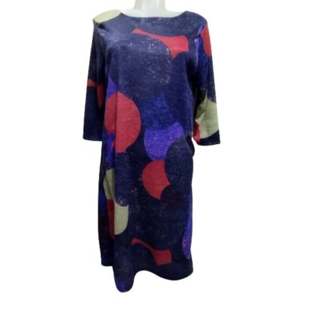 Női 50-es (4XL) kék körmintás zsebes melegebb ruha, tunika - ÚJ