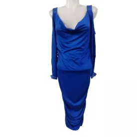   Női XL-es kék vállán és ujján nyitott strasszos ruha - Chicme