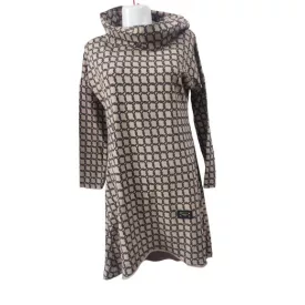 Női L-XL-es barna láncmintás pamut garbónyakú ruha 