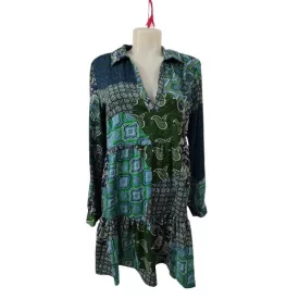 Női L-XL-es kék-zöld mintás tunika, ruha