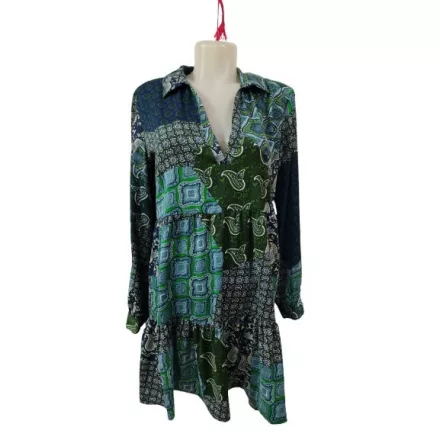 Női L-XL-es kék-zöld mintás tunika, ruha