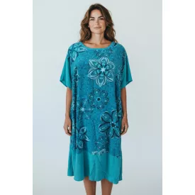   Női türkiz virágos nyári ruha, one size - New Collection - ÚJ