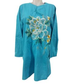 Női 4XL-es kék hímzett virágos tnika, ruha - Jasmin