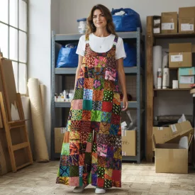   Női XL-es színes mintás kantáros nyári overall, playsuit - ÚJ 