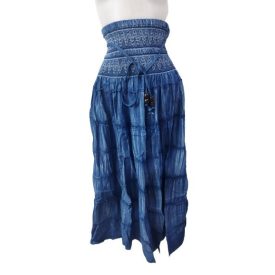   Női sötétkék hímzett derekú farmerhatású puha laza nyári hosszú szoknya, maxiszoknya - ÚJ