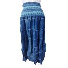 Női sötétkék, türkizzel hímzett derekú farmerhatású puha laza nyári hosszú szoknya, maxiszoknya - ÚJ