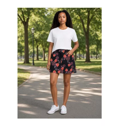 Női L-es fekete-narancs-pink mintás kord térdszoknya - Vila Clothes