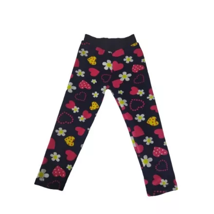 92-98-as sötétkék virágos polárral bélelt leggings