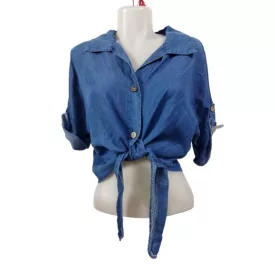   Női egy méretes puha farmer hason kötős top, sötétkék - Made in Italy - ÚJ
