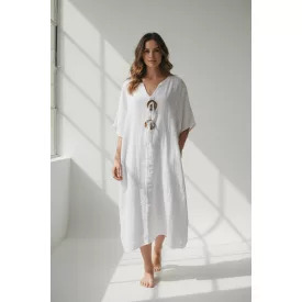   Női méret nélküli fehér géz anyagú gombos nyári hosszított blúz, ruha, tunika - Italy Moda - ÚJ