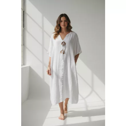 Női méret nélküli fehér géz anyagú gombos nyári hosszított blúz, ruha, tunika - Italy Moda - ÚJ
