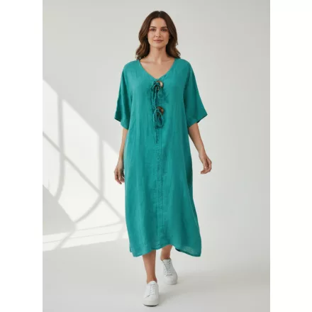 Női türkiz méret nélküli fehér géz anyagú gombos nyári hosszított blúz, ruha, tunika - Italy Moda - ÚJ