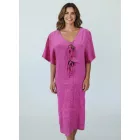 Női pink méret nélküli fehér géz anyagú gombos nyári hosszított blúz, ruha, tunika - Italy Moda - ÚJ