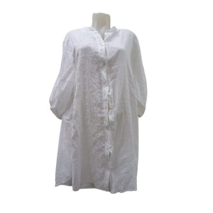 Női nagyméretű hosszított madeirás lenes, géz fehér nyári blúz, felső one size - New Collection - ÚJ