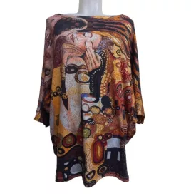   Női barna festményes absztrakt mintás vékony felső - Klimt: A csók - Made in Italy - ÚJ