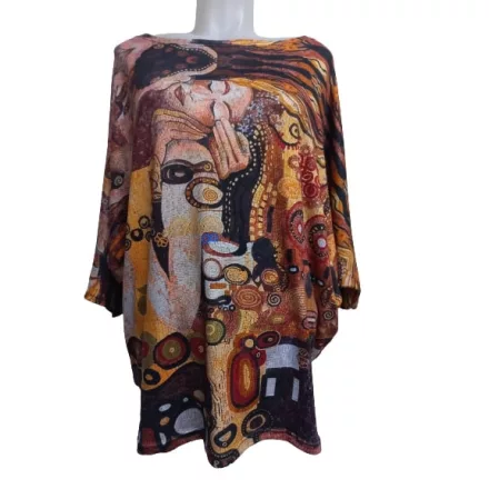 Női barna festményes absztrakt mintás vékony felső - Klimt: A csók - Made in Italy - ÚJ