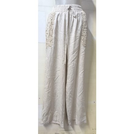 Női drapp lenes csipkés zsebű nyári nadrág - Fashion - ÚJ