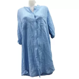   Női nagyméretű zsebes hosszított lenes, géz denimkék nyári blúz, felső one size - New Collection - ÚJ