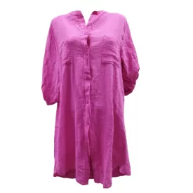   Női nagyméretű zsebes hosszított lenes, géz pink nyári blúz, felső one size - New Collection - ÚJ