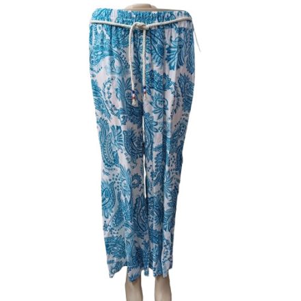 Női fehér-türkiz etnikai mintás nyári nadrág (egyenes szárú, bőszárú) - Italy Moda - ÚJ