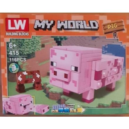 Lego-kompatibilis építőjáték, rózsaszín malac - Minecraft - ÚJ
