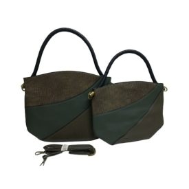   Khaki műbőr kígyóbőr mintás női táska, ridikül szett, 2in1 - ÚJ