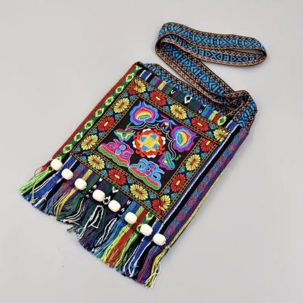 Bohém mintás nepáli hímzett vászon táska, textil táska, oldaltáska, kék - ÚJ 