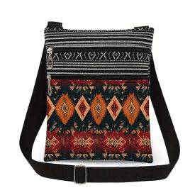   Női etnikai mintás hímzett hatású crossbody táska, kis vászon válltáska 20x25 cm - ÚJ 