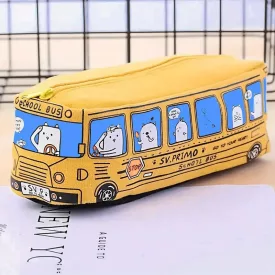   Sárga busz, iskolabusz formájú textil szütyő, neszesszer, tolltartó - ÚJ