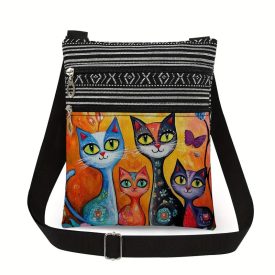   Női 4 cicás, macskás crossbody táska, kis vászon válltáska, 20x25 cm - ÚJ 