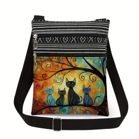   Női cicás, macskás crossbody táska, kis vászon válltáska, 20x25 cm - ÚJ 