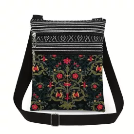   Női hímzett hatású crossbody táska, kis vászon válltáska 20x25 cm - ÚJ 