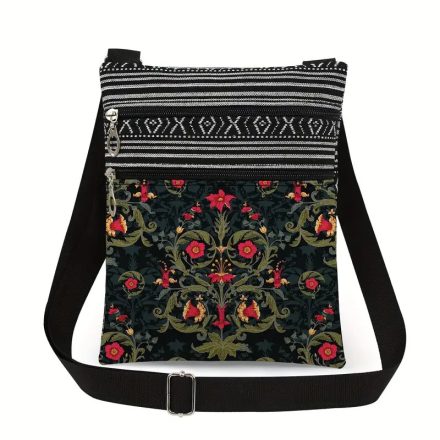 Női hímzett hatású crossbody táska, kis vászon válltáska 20x25 cm - ÚJ 