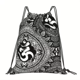   Fekete mintás húzózsinóros zsák, hátizsák, tornazsák - ÚJ