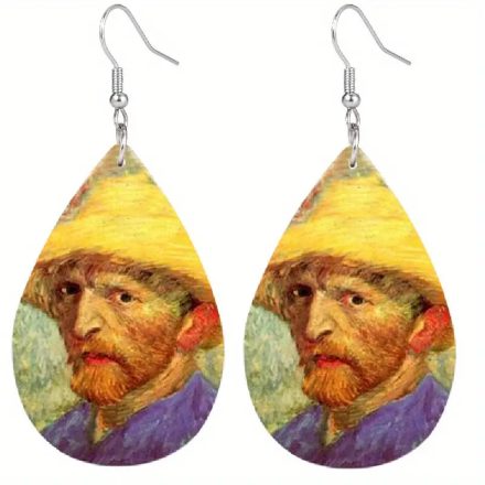 Festményes beakasztós fülbevaló - Van Gogh: Önarckép - ÚJ