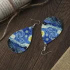 Kék csepp alakú fülbevaló - Van Gogh: Csillagos éj - ÚJ