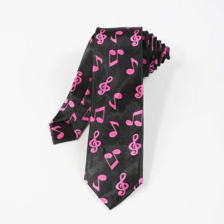 Kottamintás, hangjegyes nyakkendő, fekete-rózsaszín - ÚJ 