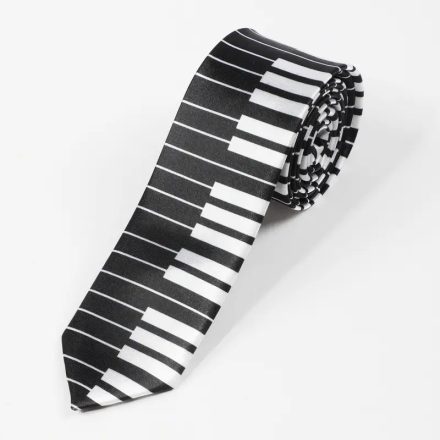 Zongorabillentyűs, zongorás nyakkendő, fekete-fehér - ÚJ 