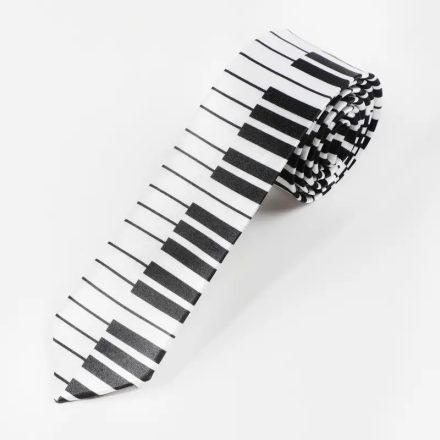 Zongorabillentyűs, zongorás nyakkendő, fehér-fekete - ÚJ 