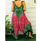 Női 1XL-es zöld-pink bohém mintás nyári overall, playsuit - ÚJ