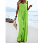 Női 5XL-es nagyméretű zöld kantáros nyári overall, playsuit - ÚJ