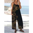 Női 3XL-es fekete mandalamintás pántos nyári overall, playsuit - ÚJ