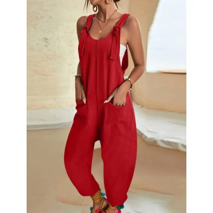 Női piros kantáros nyári overall, playsuit - ÚJ