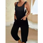 Női L-es fekete kantáros nyári overall, playsuit - ÚJ